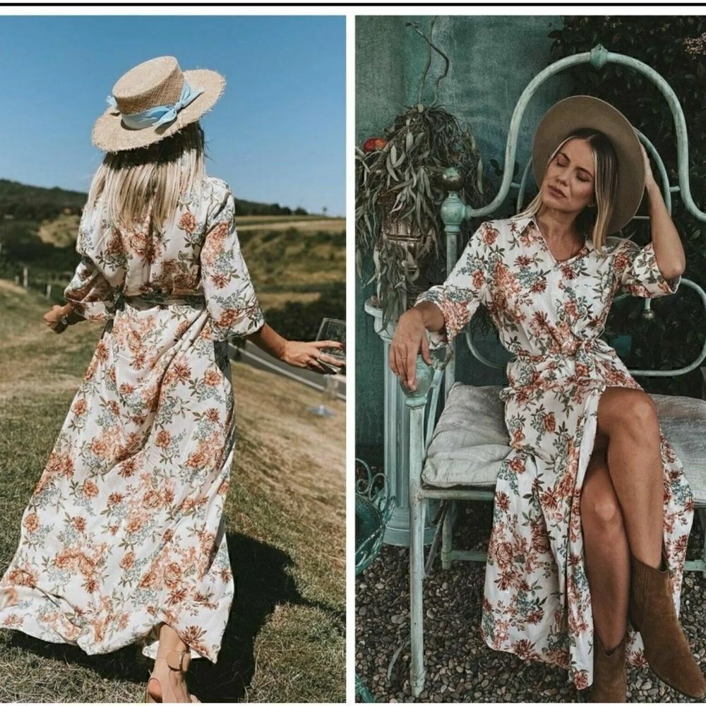 Rare-Zara Floral Flower Print Midi Dress Size M - no belt - Picture 2 of 5